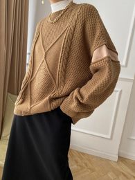 Women's Sweaters Brown Cut-out Big Size Knitting Sweater Round Neck Long Sleeve Women Pullovers Fashion Autumn Winter 2022 C898