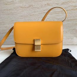 TEEN Classic Flap Bag in Box Polished Calfskin Leather Luxury Handbag office Weekender bags for women Wallet Clutch 24CM Vanity Box