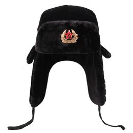 BeanieSkull Caps Soviet Military Badge Russian Ushanka Bomber Hat Pilot Faux Rabbit Winter With Fur Earmuffs Snow Cycling Ski 221205