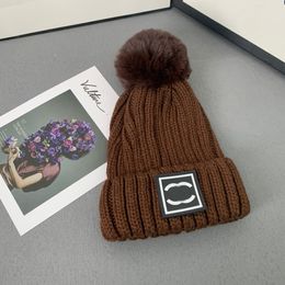 Luxurys Designer Winter Knitted Beanie Woollen Hat Brand Double Letter for Women Chunky Knit Thick Warm Faux Fur Pom Beanies Hats Female Bonnet Beanie Caps 12 Colours