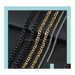 Chains Chains Necklaces Pendants Jewellery M 5Mm Stainless Steel Cuban Link Gold Sier Black Chain Necklace For Women Men Hip Hop Titan Otdn3