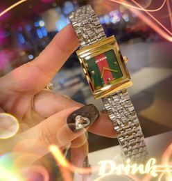 Premium Women Square Red Green Dial Watches 24mm good looking Quartz Movement Time Clock Classic Generous 316L Stainless Steel Wristwatch