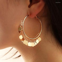 Hoop Earrings 2022 Big Circle Round For Women Punk Golden Disc Tassel Charm Statement Fashion Jewellery
