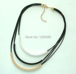 Chains Fashion Copper Base Silver And Gold Black Tube Multi-Layer PU Leather Necklace For Women 50CM