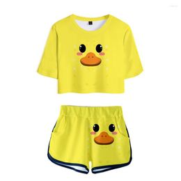 Women's Tracksuits 3D Printing Cute Animal Women Two Piece Sets Crop Tops T-shirt Shorts Summer Hip Hop Girls Pretty Suits Yellow Clothing