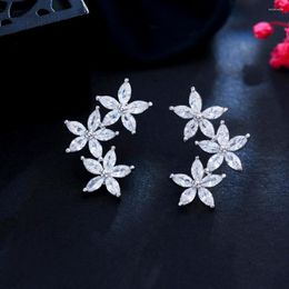 Stud Earrings ThreeGraces Romantic Fashion Jewelry Flower Shape White Gold Color Shiny Cubic Zirconia Trendy For Women ER108