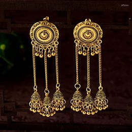 Dangle Earrings Round Gold Colour Long Jhumka Turkish Tassel Women's 3 Bell Metal Turkey Jewellery Bijoux