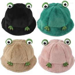 Berets Cute Frog Bucket Hats Fashion Panama Fishing Hat Faux Fur Winter Women Men Outdoor Warm Sun Fisherman Cap