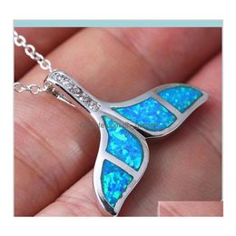 Pendant Necklaces High Quality Crystal Blue Opal Mermaid Whale Fish Tail Necklace Charm Trendy Jewellery Gift For Women Yutgc Necklace Otzhx