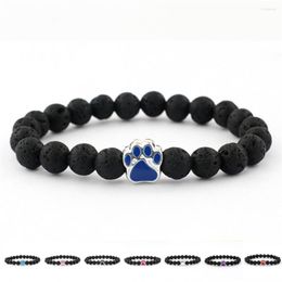 Strand Black Volcanic Rock With Dog Prints Charm Elastic String Bracelets Bracelet For Women Men Friendship Bangles Jewellery