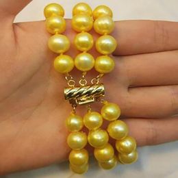 Jewelry Pearl Bracelet Triple strands 9-10MM SOUTH SEA GOLD PEARL BRACELET