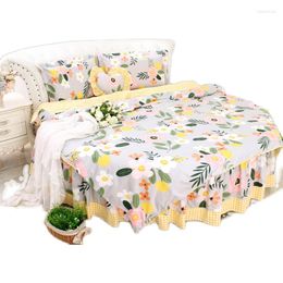 Bedding Sets Floral Flower Cotton Round Bed Luxury Home 4pcs SuperKing Size DuvetCover Pillowcase Bedskirt Comforter Cover