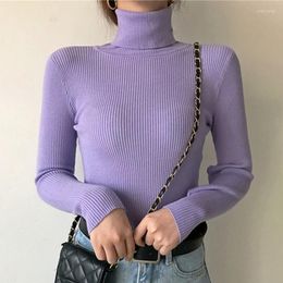 Women's Sweaters ABRINI Women Cashmere Sweater Purple Turtlenecks Winter Casual Knitted Pullovers Soft Slimming Jumpers For 2022