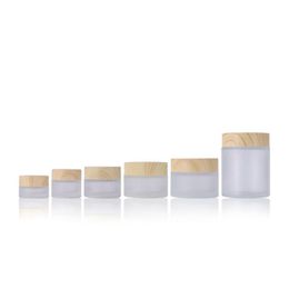 Packing Bottles Frosted Glass Jar Cream Bottles Round Cosmetic Jars Hand Face Packing 5G 10G 15G 30G 50G 100G With Wood Grain Er 259 Dh9Db