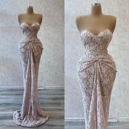 Elegant Prom Dresses Mermaid High Waist Sweetheart Thin Shoulder Strap Ruffle Backless Flower Lace Zipper Court Gown Custom Made Plus Size Robes