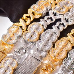 18/20/22/24inch Gold Silver Plated Bling CZ Dollar Sign Cuban Chain NecklaceLinks Rapper Street Jewellery for Men Women