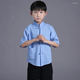 Ethnic Clothing Flax Children Kungfu Costume Boy Tai Chi Uniform Martial Art Chinese Tang Suit For Summer Wushu 12