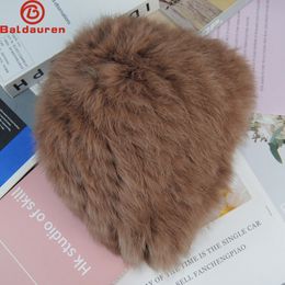 Beanie/Skull Caps BeanieSkull Winter Real Rabbit Fur Hat Hand Knitted Lady Warm Hats Russia Women Good Elastic Natural Cap 221205
