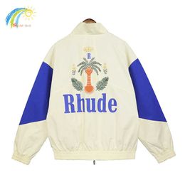 Clean Designer Rhude Men's Brand Pants Rhude Hoodie Casual Loose Jacket Men Women Top Quality Coconut Tree Printing Blue Patchwork Outwe 9779