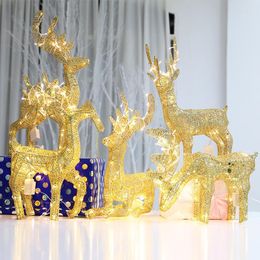 Christmas Decorations Mini Reindeer Elk Desktop Ornament Deer Cart Accessories Wrought Iron Golden Sleigh Table Figures Gift