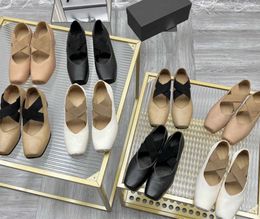 Brand Casual Shoes designer design 2022 cowhide cross elastic band pleated small square head classic worn ballet shoes size 35-40