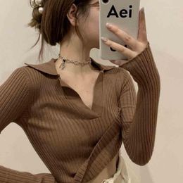 Women's Sweaters Full Sleeves V-neck Ribbed Knitted Women Autumn 2022 Bodycon Fashion Casual Streetwear Chic Femme Pullovers Korean