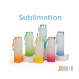 Mugs Mugs 17Oz Sublimation Gradient Frosted Glass 500Ml White Blank Water Bottle Diy Thermal Conductive Wine Inventory Wholesales Dr Dhhnb