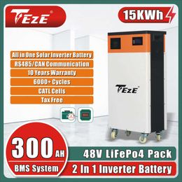 48V 300Ah 15kWh Powerwall LifePo4 Battery 51V All In One Mobile ESS Solar Energy Power System Built-in MPPT Inverter EU Tax Free