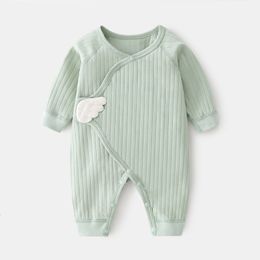 Rompers Lawadka 06M Spring Autumn born Baby Girl Boy Romper Cotton Solid Soft Infant Jumpsuit With Wing Casual Clothes For Girls 221205