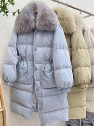 Women's Down Parkas Ailegogo Winter Women Natural Fur Collar Loose White Duck Long Coat Casual Female Zipper Thick Warm Parka Outwear 221205