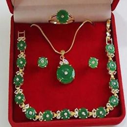 Beautiful green jade necklace bracelet pendant earring ring set