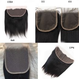 100 human straight indian hair closure with lace size 4x4 5x5 13 by 4 frontal natural Colour virgin remy hair 3pcs lot