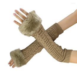 Knee Pads Women Arm Sleeves Knitting Fingerless Gloves Winter Solid Colour WarmerThick Knit Mittens Faux Fur For Students