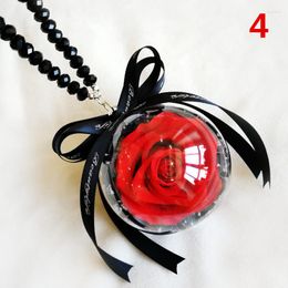 Interior Decorations Car Hanging Pendant Ribbon Rose Flowers Plastic Ball Rearview Mirror Automobile Styling Accessories Ornament