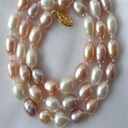 stunning 8-9mm baroque rice white pink purple freshwater pearl necklace