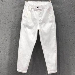 Women's Jeans White Summer Autumn Women Elastic Waist Loose Ladies Women's Washed Cotton Denim Harem Pants Trousers K450