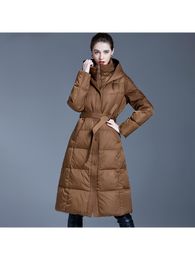 Women's Down Parkas Winter Style Black XLong 90 White Duck Coats Hooded Lace Up Loose Thicked Padded Warmer Jackets 221205