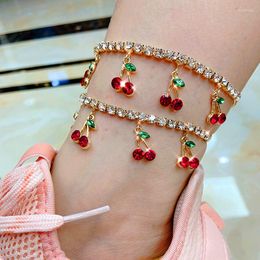 Anklets Adjustable Red Crystal Cherry Pendant Anklet For Women Luxury Rhinestone Chain Pulseras Tobilleras Barefoot Sandals Foot Jewellery