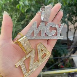 Men Women Jewellery Custom Name Letters Pendant Necklace 18K Gold Silver Cubic Zirconia Jewellery with 24inch Rope Chain