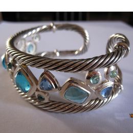 Retro 925 Sterling Silver Chain Bracelet Blue Warm Dark Oval Cuff Bracelet Design Jewellery Woman Bangle Birthday Gift