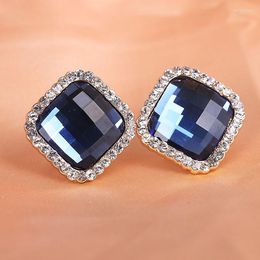 Backs Earrings Statement Big Square Austrian Crystal Ear Clips Without Piercing For Women Wedding Party Jewellery No Hole