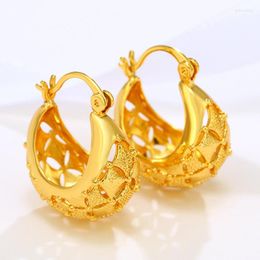 Hoop Earrings Geometry Hollow Yellow Gold Filled Fashion Luxury Womens XMAS Gift