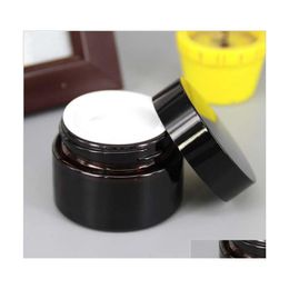 Packing Bottles Brown Amber Glass Cream Jar Black Lid 515 30 50 100G Cosmetic Packaging Sample Eye 236 J2 Drop Delivery Office Schoo Dhcs8