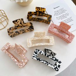 Women Fashion Korean Rectangular Hollow out Clamps 12.7cm Large Size Hair Clips Leopard Acrylic Tortoise Shell Acetic Acid Hair Claw