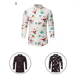 Men's Casual Shirts Simple Autumn Shirt Buttons Closure Men Slim Fit Skin-friendly Snowflakes Snowman Print