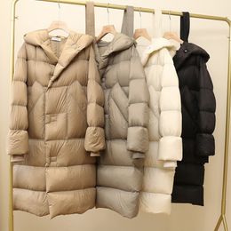 Women's Down Parkas winter thickened 90 white duck down ladies long jacket hat simple wind bread 221205