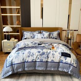 Bedding Sets Chinoiserie Floral Duvet Cover Patchwork Porcelain Style Blue White Premium 800TC Cotton 4Pcs Set Bed Sheet Pillowcases