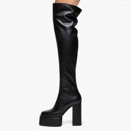 Stiefel Damen Sexy Overknee Elastisch Lang Herbst/Winter 2022 Dicke High Heel Plattform Partyschuhe Schwarz Beige Große Größe 34-43