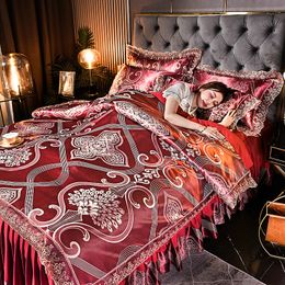 Bedding sets Satin Luxury Set Jacquard High-end Skirt Duvet Cover Four-piece Lace spread Nordic Style Queen 221205