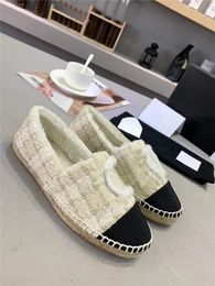 Designer Luxury Tweed Espadrilles Flannel Cream multicolor print cap toe Flat flat Dress Shoes